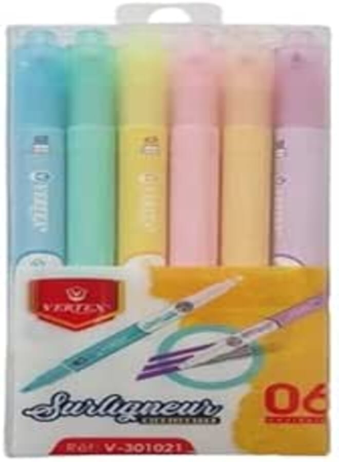 Vertex Highlighter Marker With Eraser Set 6 pcs - Multi Color